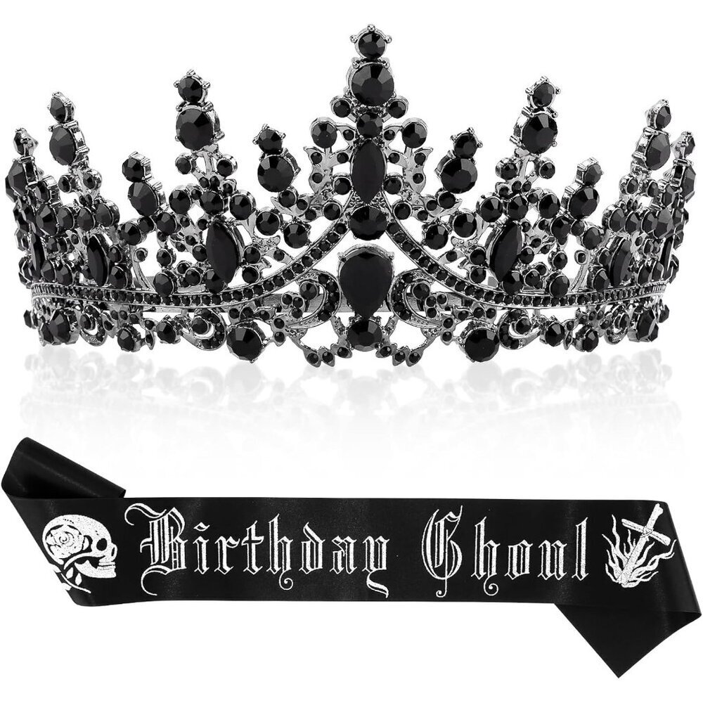 Goth Sash and Crown for Women Halloween Party Decorations Spooky Gifts